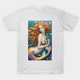 Gustav Klimt's Nautical Nymph: Inspired Mermaid Masterpiece T-Shirt